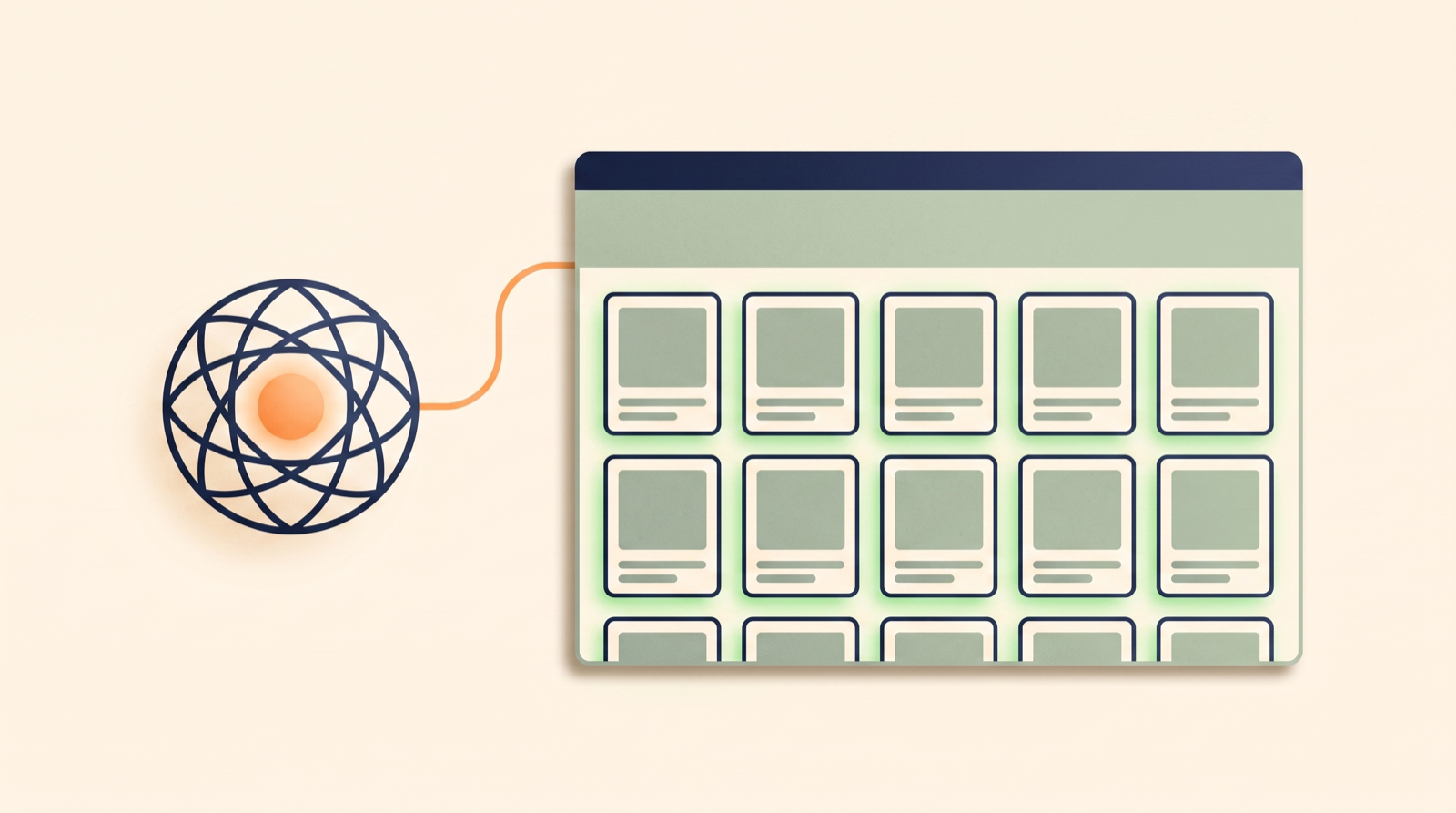 A terminal conversation with an AI agent connected to a grid of product cards snapping into alignment — feed errors turning healthy as the agent works